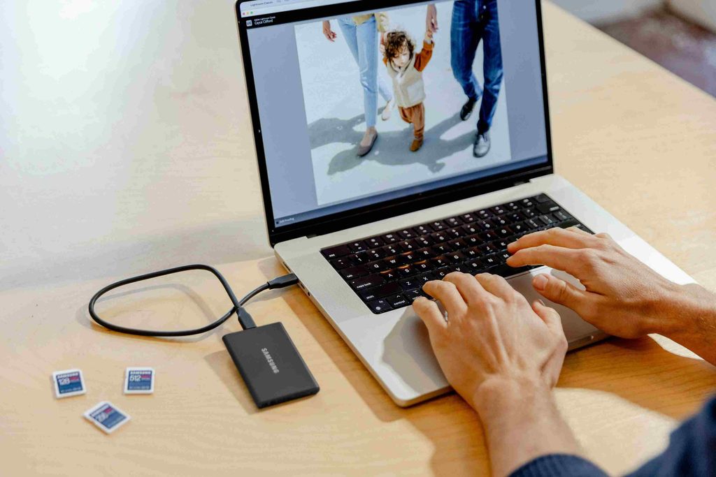 Laptop workspace used for professional photo editing